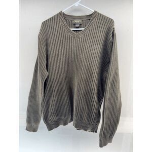 Vintage Eddie Bauer Sweater Green Large Knit Mens 90s Grandpa 80s Cable Y2K EUC